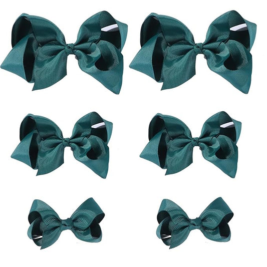 Hunter Green Bows for Girls,6PCS Hand-made Grosgrain Ribbon Hair Bows Alligator Clips Hair Accessories for Little Teen Toddler Girls Kids (Hunter Green)