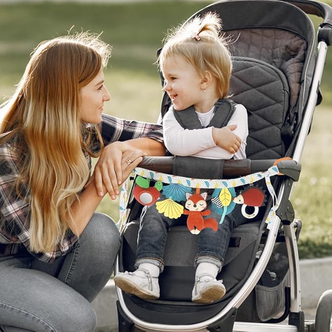 Caterbee Baby Stroller pram Hanging Toys, Colorful Plush Animal Crib Rail Decor (Fox)