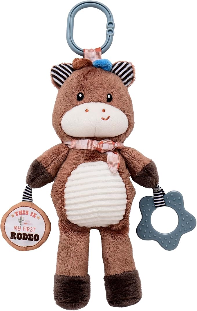 Baby Starters Plush Horse 14 inch Activity Toy with Crinkle, Rattle, Teether and Travel Hook, My First Rodeo, Brown, Western Ranch Pony