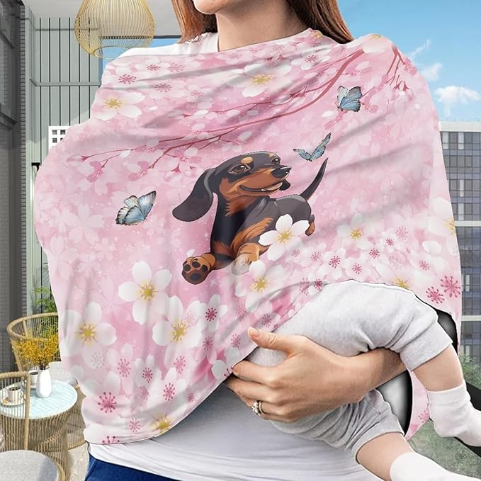 AFPANQZ Dachshund Nursing Covers for Newborns Baby Car Seat Covers for Baby Girls, All Season Baby Carseat Canopy Cover Ups Breastfeeding Scarves Breathable Baby Shower Scarf