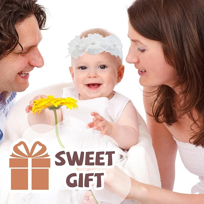 Fmeida Flower Headband for Baby Girl Floral Headbands Crown Baptism Hairband White Hair Accessories