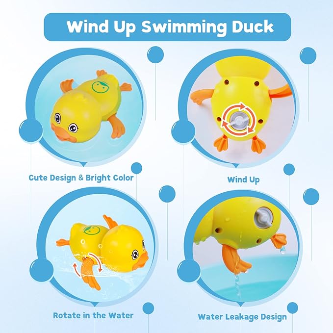 Cuterabit Baby Bath Toys, Floating Wind Up Swimming Turtle and Duck, Bathtub Toys, Pool Toys, Water Toys for Toddlers Boy Girl 3 Pack