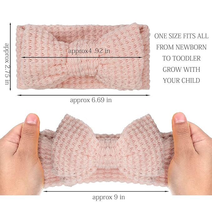 JIAHANG Baby Bows Waffle Turban Knotted Head Wraps, Hair Bow Headbands Stretchy Hair bands for Newborn Infant Toddlers Girls