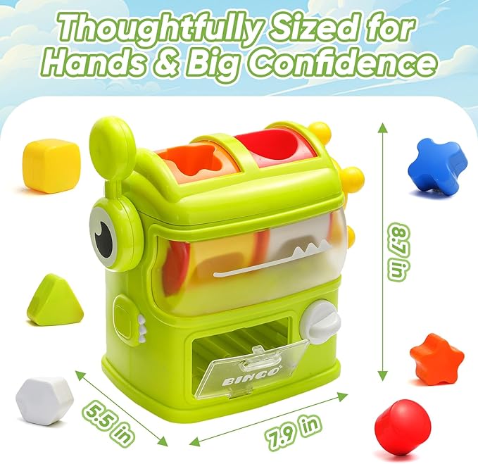 Shape Sorter Toys for Kids, Interactive Shape Sorter Toy for Toddlers Ages 1 2 3, Montessori Color Matching & Sorting Interactive Learning Toys with 6 Rattle Shape Blocks for Boys Girls Gifts.
