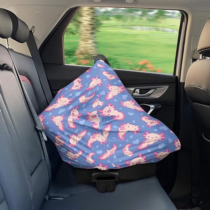 Wanyint Axolotl Love Blue Stretchy Baby Car Seat Covers Carseat Canopy for Boys Girls, Soft Baby Breastfeeding Stroller High Chair Shopping Cart Cover