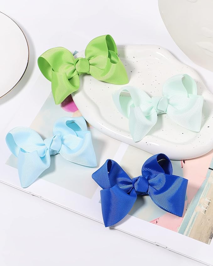 Choicbaby 40 Pieces Hair Bows for Girls 4 Inch Grosgrain Ribbon Toddler Hair Accessories with Fully Lined Clips for Toddlers Baby Girls Kids Teens