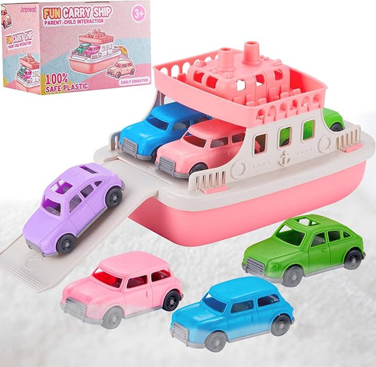 Floating Ferry Boat Bath Toy with 4 Mini Cars for Toddlers | Mold-Free Water Playset for Bathtub, Beach & Pool | Fun Birthday for Kids