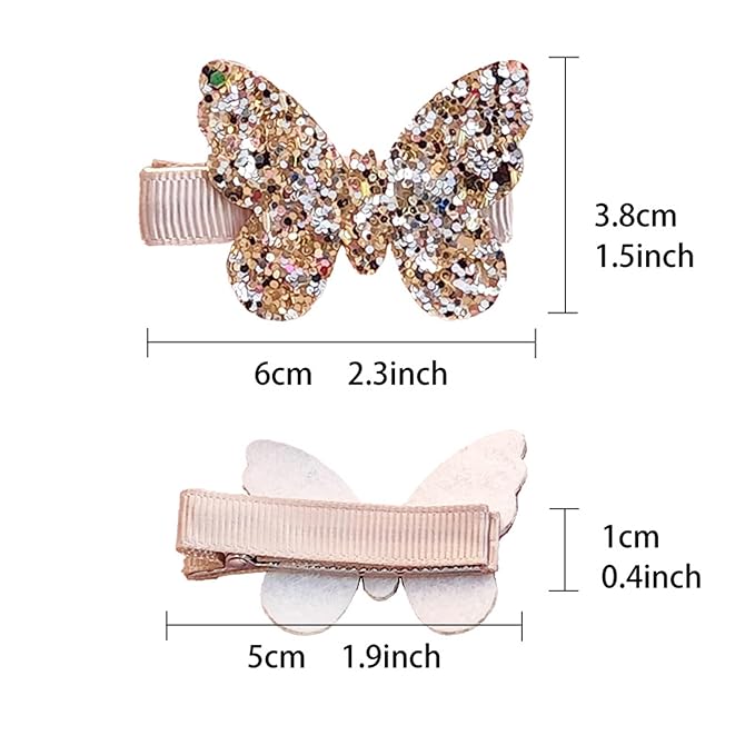 New Glitter Gold Bows Hair Clip For Girls, Baby Girl Toddler Clips, Hair Accessories.(FJ98) (Gold butterfly)