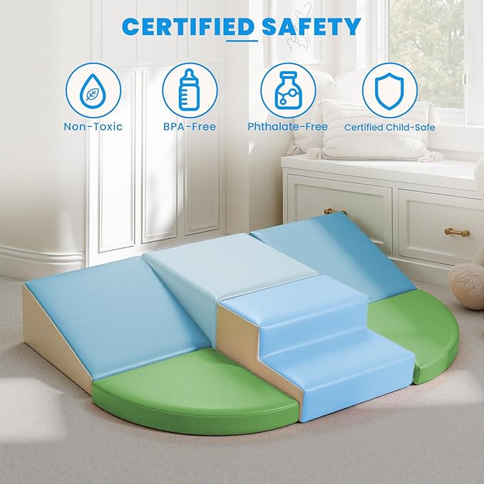 Hoohtoot PU Leather Foam Blocks for Toddlers: 6-Piece Indoor Climbing Play Set - Soft Climbing and Sliding Blocks - Baby Learning Gym - Toddler Activity Structure for Preschool