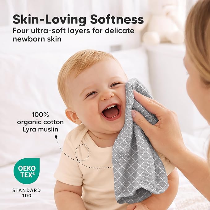 5-Pack Muslin Baby Washcloths for Newborn – 12x12" Soft Absorbent Organic Cotton Muslin Wash Cloths for Babies Girl, Boy, Infant, Toddlers, Kids Face Towel, Bath Essentials, Baby Burp Rags (Nordic)