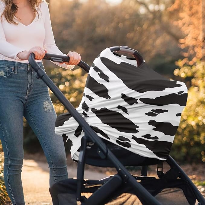Cow Print Baby Stuff Car Seat Cover for Baby Carseat Covers for Girl Boy Stretchy Soft Breathable Nursing Cover Breastfeeding Infant Unverisal Fit Car Seat Canopy Carrier Cover