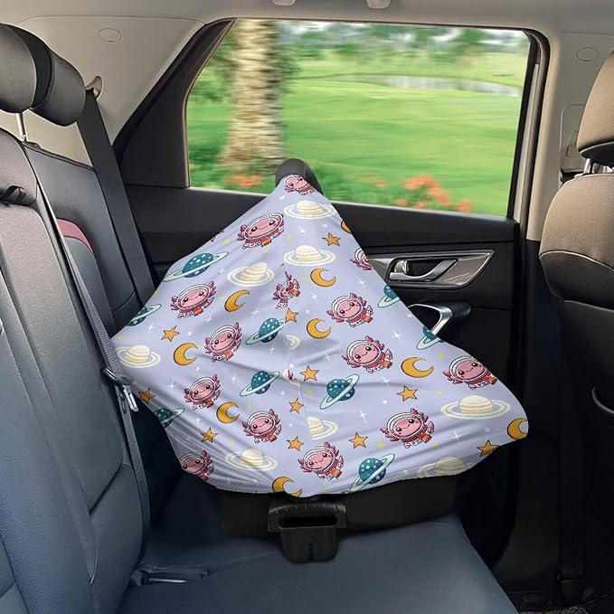 Wanyint Baby Car Seat Covers Nursing Cover Carseat Canopy Baby Breastfeeding Cover,Multi Use Nursing Scarf Infant Stroller Cover, Axolotl Astronaut Planet Moon Star