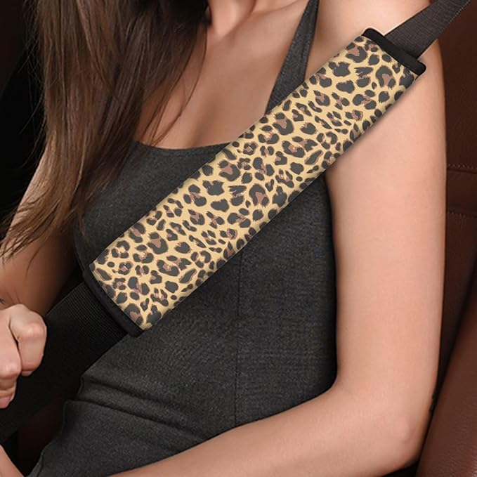 Seat Belt Cover Pad for Kids 2 Pack Car Seat Shoulder Strap Pads Seat Belt Pad Seatbelt Covers Compatible with Most Car Leopard Car Accessories for Women