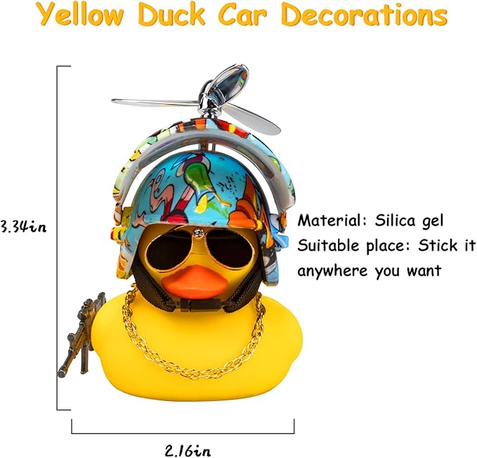wonuu Rubber Yellow Duck Car Ornaments Cool Duck Car Dashboard Decorations with Propeller Helmet Sunglasses (Underwater World-Yellow G)