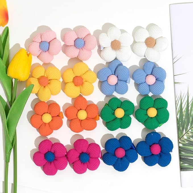 16Pcs Girls Flower Hair Clips, Non Slip Wrapped Handmade Floral Hair Clips Hair Accessories for Girls Toddlers Teens and Women
