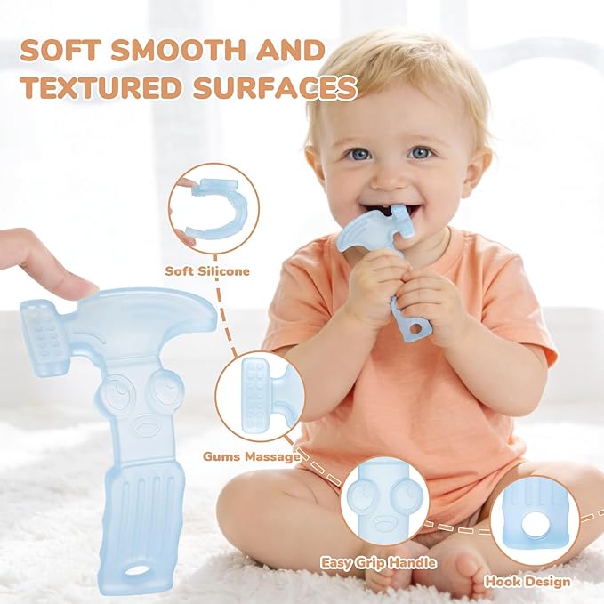 TYRY.HU Baby Teething Toys for Babies 0-6 Months 6-12 Months, BPA Free Silicone Baby Molar Teether Chew Toys, Hammer Wrench Spanner Pliers for Boys Girls, Soft-Textured, Easy to Hold & Clean, 4 Packs