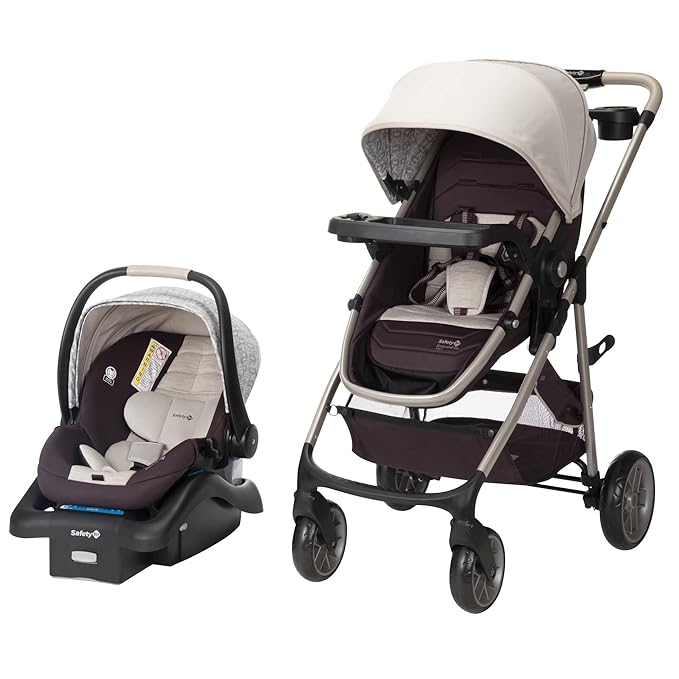 Safety 1st Deluxe Grow and Go Flex 8-in-1 Travel System, Weight Capacity from 4-35 lbs, Dunes Edge & onBoard 35 LT Adjustable Infant Car Seat Base