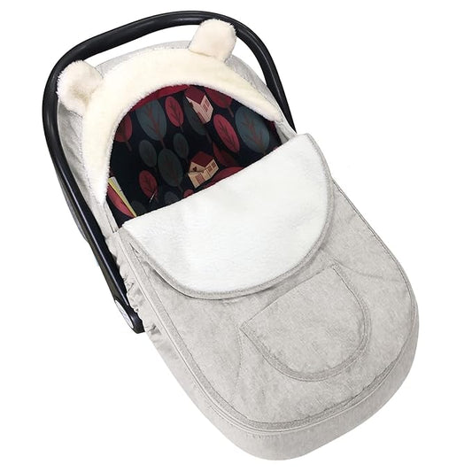 Baby Car Seat Cover for Infant Newborn - Universal Fitted 3-Season (Winter/Spring/Autumn) Canopy, Warm Breathable with Mesh Cover, Unisex for Baby Boy Girl - Beige