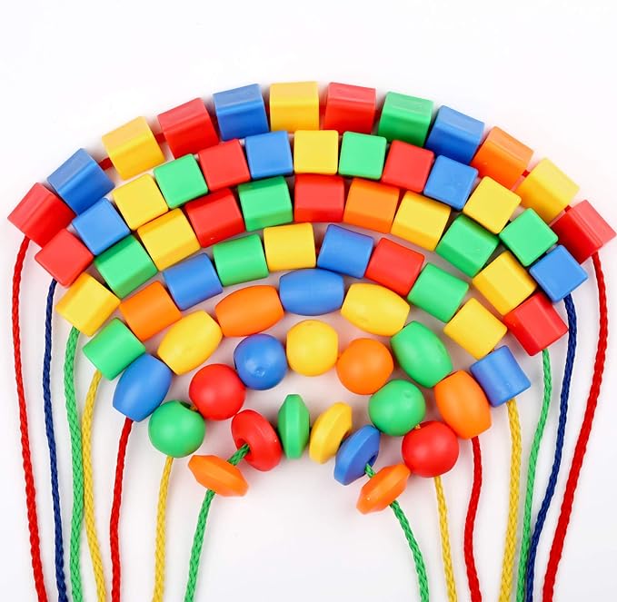 BMTOYS Lacing Beads for Kids - 70pcs Threading Beads Occupational Therapy Toys for Kids Fine Motor Skills Developmental Activity OT Toys