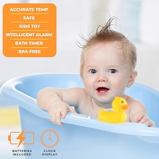 Todays Kids Duck Baby Bath Thermometer & Clock - Fahrenheit & Celsius Baby Essentials - Room & Water Thermometer - Soft Material