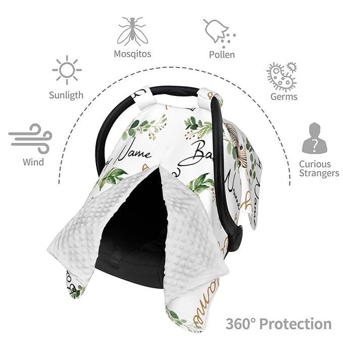 Winter Carseat Cover for Baby Personalized Zebra Baby Car Seat Cover with Name Custom Minky Car Seat Canopy Boys Girls Infant Carrier Covers Nursing Cover Toddler Blanket