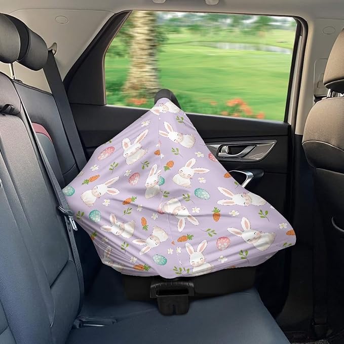 Wanyint Easter Rabbit Eggs Carrot Violet Nursing Cover Carseat Canopy Cover Adorable Car Seat Covers for Babies Girls Boys Breathable Nursing Cover for Boys Girls