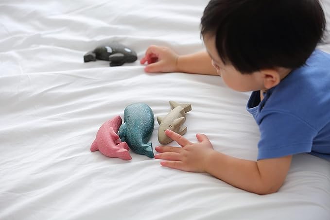 PlanToys® Wooden Whale Play Toy | Montessori Inspired Toy for Imaginative and Creative Play | Eco Friendly Ocean Animal Figure for Bath and Water Play