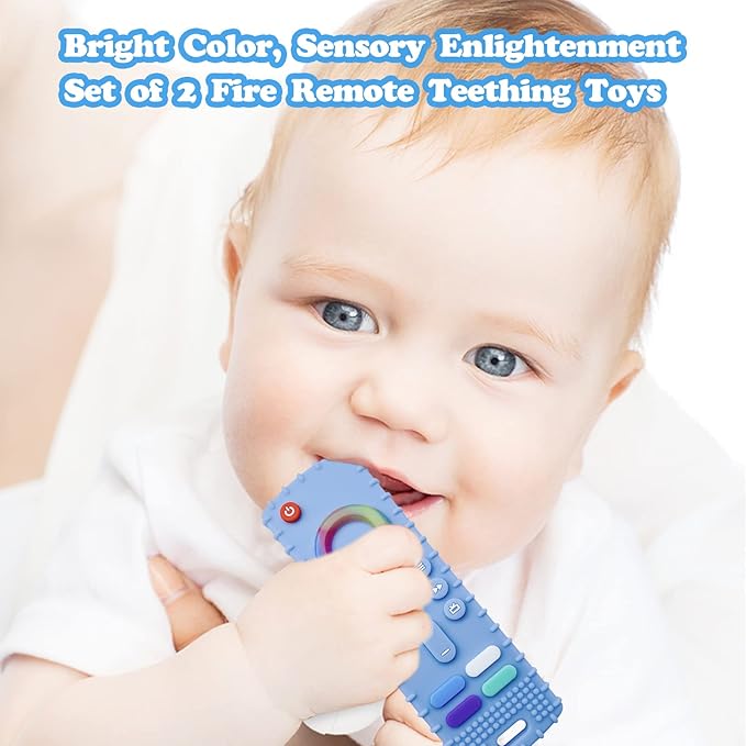2-Pack Silicone Baby Teething Toys, TV Remote Teethers for 18 Months Infant, Fire TV Remote Shape Toddlers Silicone Teethers for Boys and Girls Sensory Toy