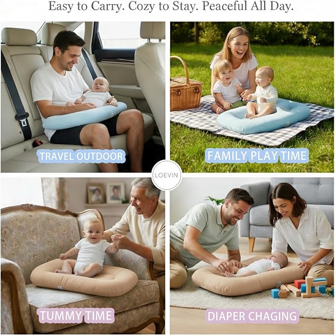 Baby Lounger Play Mat,Baby Lounger for Newborn Tummy Time for Babies in Flat Surface,0° Angle Newborn Loungers Babies Nest for Boys & Girls 0-12 Months(English Apricot)