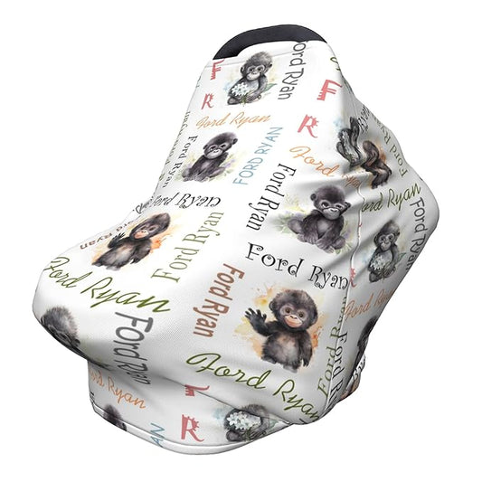 Personalized Car Seat Covers for Babies with Name – Multi-use Breastfeeding Cover Custom Gorilla Carseat Canopy Cover, Infant Stroller Covers for Boys and Girls