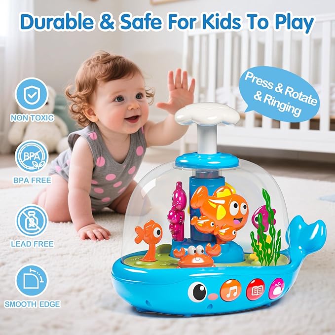 Baby Toys 6-12 Months, Press & Glow & Spin Infant Toys, Cause and Effect Baby Musical Toys Educational Toy for 1 Year Old, 1st Birthday Gifts for 6 7 8 9 10 11 12Month