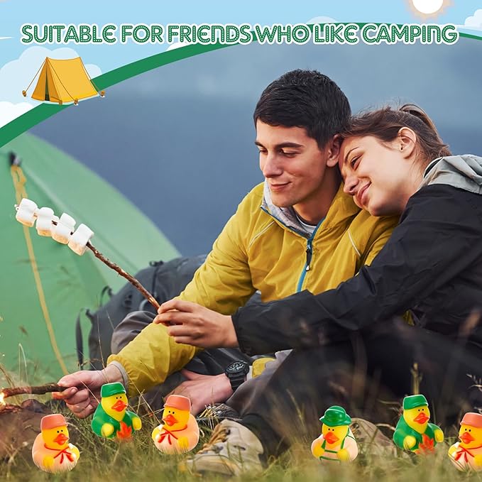 24 Pcs Camp Rubber Duck Bulk Summer Vacation Party Favors 2 Inch Rubber Ducks Gifts for Camping Adventure Theme Birthday Party Decoration
