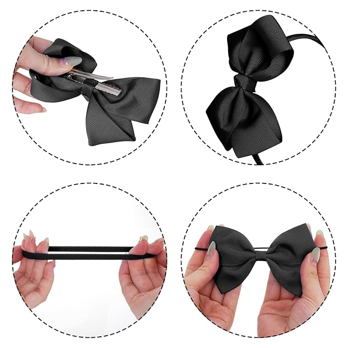baotongle 11pcs Black School Hair Accessories Set Uniform Hair Bow Headband Clips Hair Ties Curly Bows for Little Toddler School Girls (Black)
