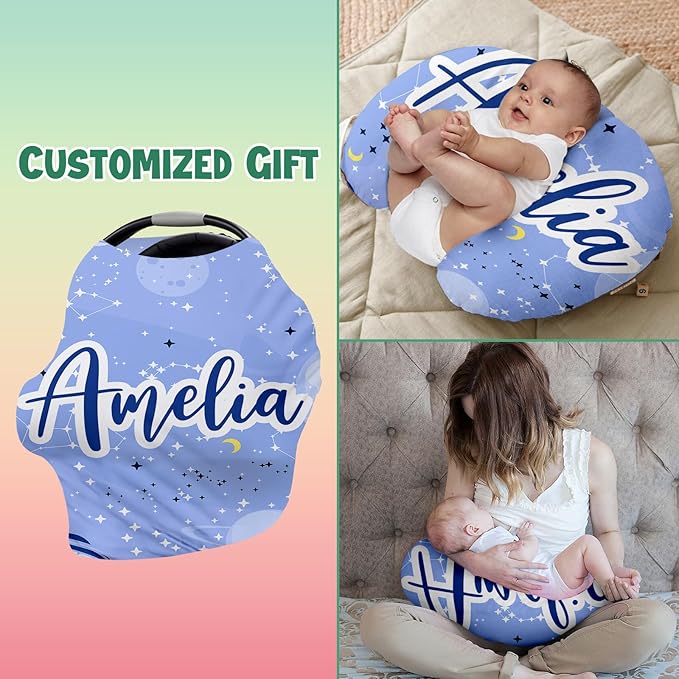 Personalised Car Seat Cover for Babies - Multi-use Carseat Canopy Cover with Name, Purple Pattern Car Seat Covers, Christmas Birthday Gifts for Infant Boys and Girls