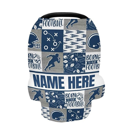 Personalized Football Theme Baby Car Seat Cover for Babies with Name, Custom Rugby Sports Baby Car Seats Canopy for Boys, Nursing Breastfeeding Stroller Covers Infant Car Seat Blanket for Newborn