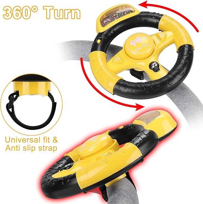 Accmor Stroller Steering Wheel Toy, Music Sound Simulated Steering Wheel for Stroller Shopping Carts Cart Universal Detachable Pretend Driving Funny Toy Attachment