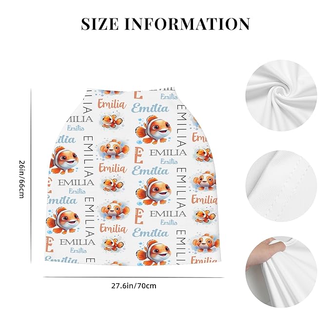 Personalized Baby Car Seat Cover with Name Stroller Canopy Custom Clownfish Carseat Cover Newborn Baby Boy Girl Nursing Cover for Moms First Birthday Gift