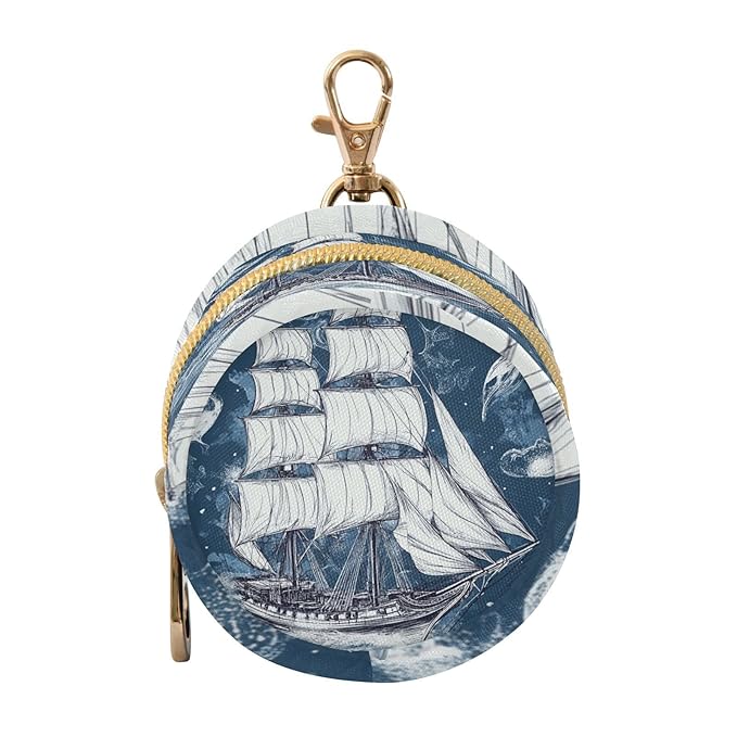 Pacifier Holder with Clip Pacifier Case for Diaper Bag Round Baby Pacifier Pouch Box Bag Portable Pirate Sailing Ship Rose Blue
