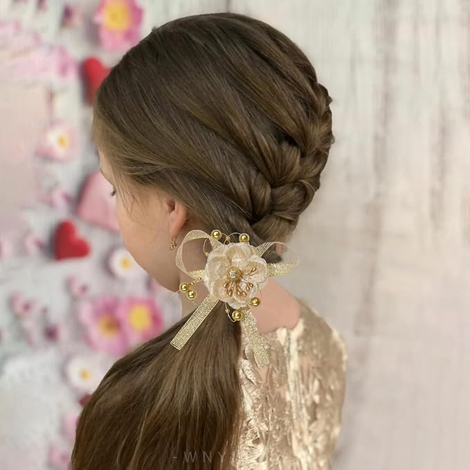 Baby Girls Floral Hair Bows Clips, 3Pcs Glitter Gold Flower Hair Barrettes Alligator Clips, Hair Accessories for Toddlers Kids Teens
