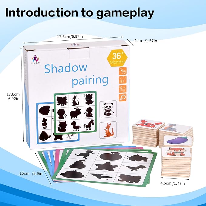 Wooden Shape Matching Games, Shadow Matching Puzzle Games Montessori Wooden Sorting and Stacking Toys, Children's Image Play Toys, Boys, Girls Preschool Learning Toys Activity Gifts (White)