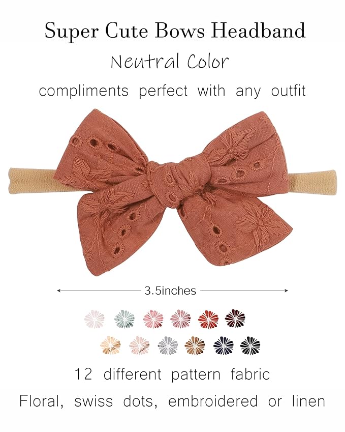jollybows 12pcs Baby Headband Bows for Girls Newborn Soft Nylon Head Wraps Infant Headwrap Hair Accessories Toddler Kids