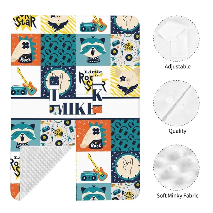 Personalized Baby Car Seat Canopy for Boys and Girls, Custom Name Baby Car Seats Covers for Babies, Opening Minky Nursing Breastfeeding Stroller Cover Infant Carseat Canopies for Newborn (Rock Theme)