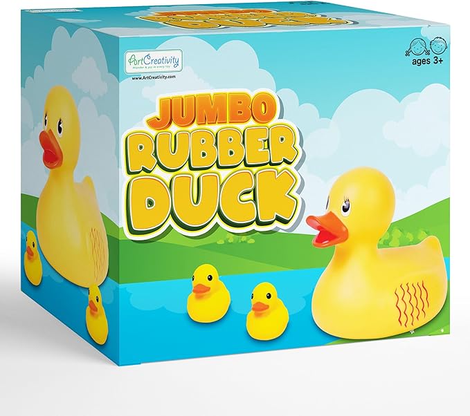 ArtCreativity 10" Jumbo Rubber Duck Bath Toy - 10 Inch Big Large Rubber Duck with 2 Mini Duckies - Classic Yellow Giant Ducky - Bath Toys for Kids