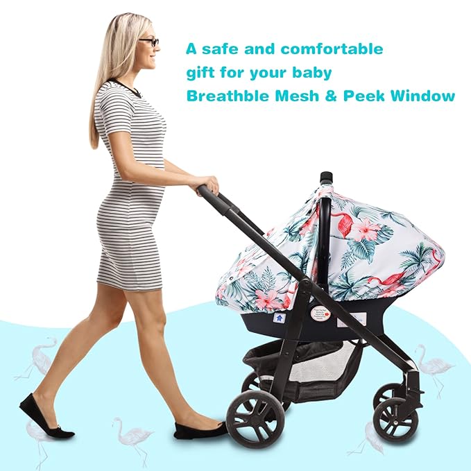 SMTTW Car Seat Cover for Babies, Stretchy Breathable Carseat Canopy, Multiuse Infant Stoller Cover for Baby Boys Girls, Privacy Breastfeeding Coverage Protect Baby from Wind, Sun (Red Cowned Crane)