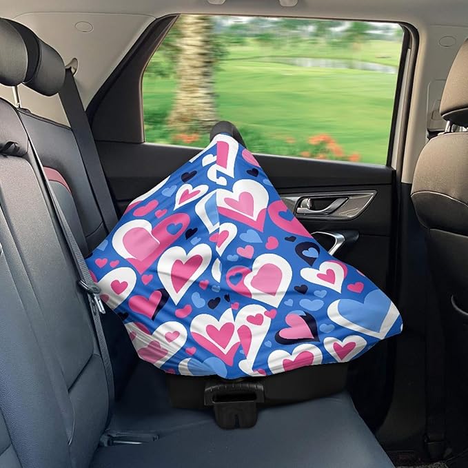 Love Heart Print Breathable Car Seat Canopies for Infant Girl Boys,Valentine's Day Theme Multi Nursing Cover Breastfeeding Cover Mom Scarf