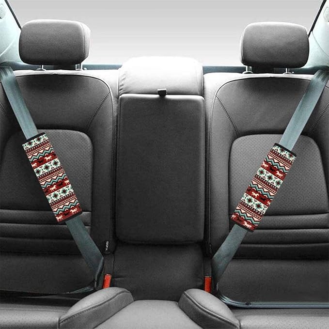 Biyejit Aztec Native Horse Car Seat Belt Covers, Adujustable Durable Soft Shoulder Strap Backpack Pads 2 Packs for Adults Kids