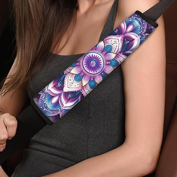 Hippie Lotus Seat Belt Cover Seatbelt Shoulder Pad Soft Comfort Seat Belt Shoulder Strap Cover Seat Belt Cushion for Kids Soft Auto Seat Belt Cover Seatbelt Shoulder Pad Cushions
