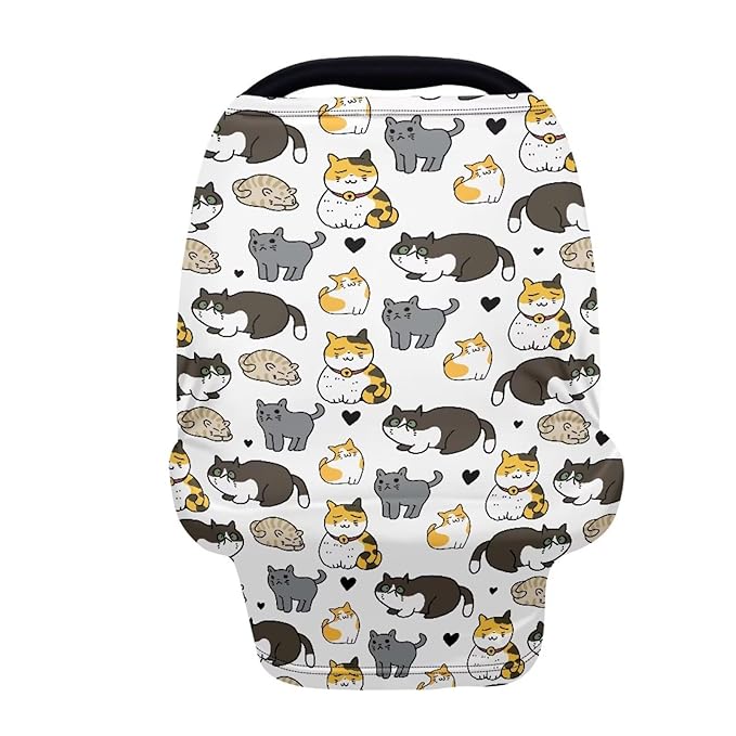 GIFTPUZZ Cute Cats Nursing Cover for Breastfeeding Car Seat Covers for Babies Blocks Sunlight Ultra-Soft Car Seat Canopy Breathable Multipurpose Design Light Blanket Stroller Cover