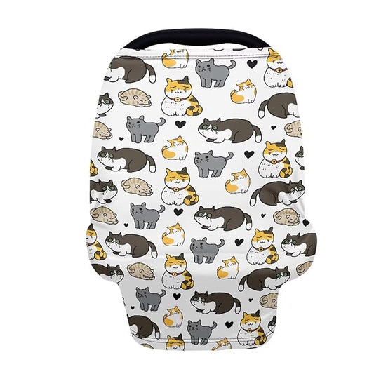 GIFTPUZZ Cute Cats Nursing Cover for Breastfeeding Car Seat Covers for Babies Blocks Sunlight Ultra-Soft Car Seat Canopy Breathable Multipurpose Design Light Blanket Stroller Cover