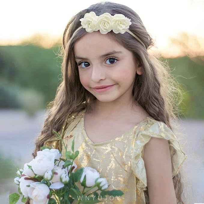 Baby Girl Flower Headbands Set, 3pcs Elastic Nylon Floral Hair Band, Bows Wrap for Infant Newborn Toddler